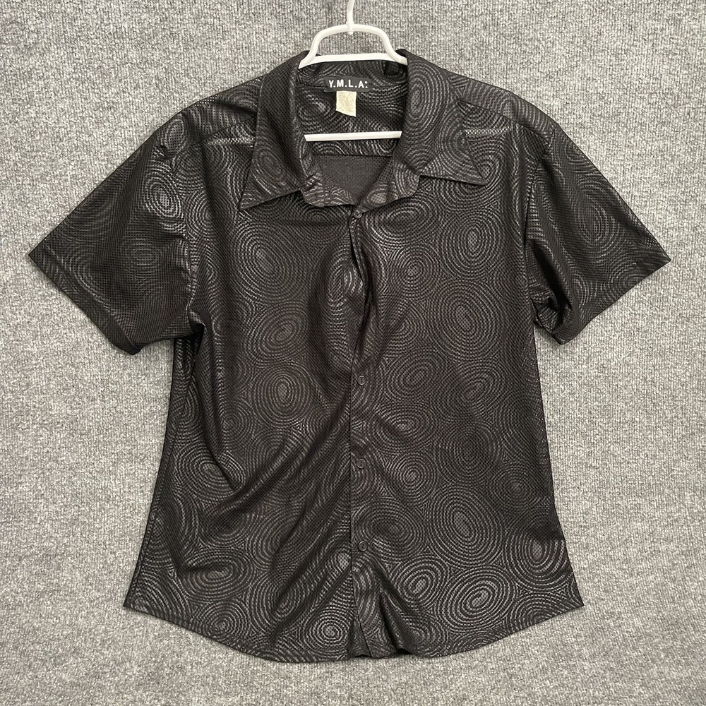 Y.M.L.A. Shirt Men's Sz L Swirl Button Up Short Sleeve